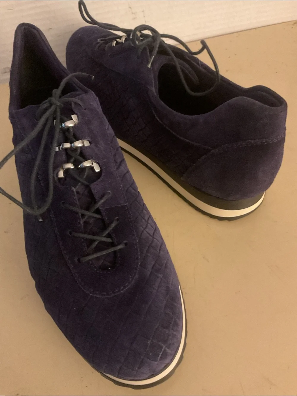 Stuart Weitzman women deep purple suede quilted platform sneakers US 9.5